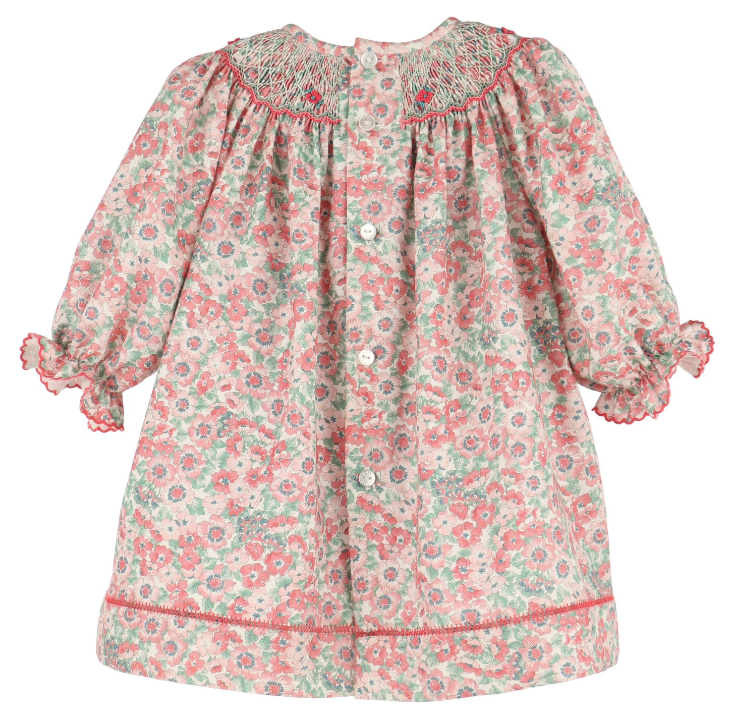 Luli & Me Girls Blush Pink Floral Smocked Bishop Dress