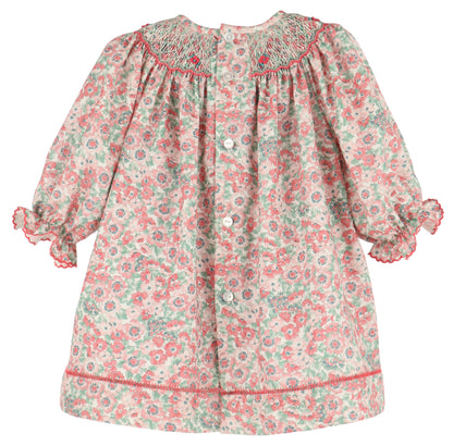 Luli & Me Girls Blush Pink Floral Smocked Bishop Dress