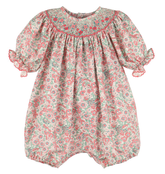 Luli & Me Baby Girls Blush Pink Floral Smocked Bubble