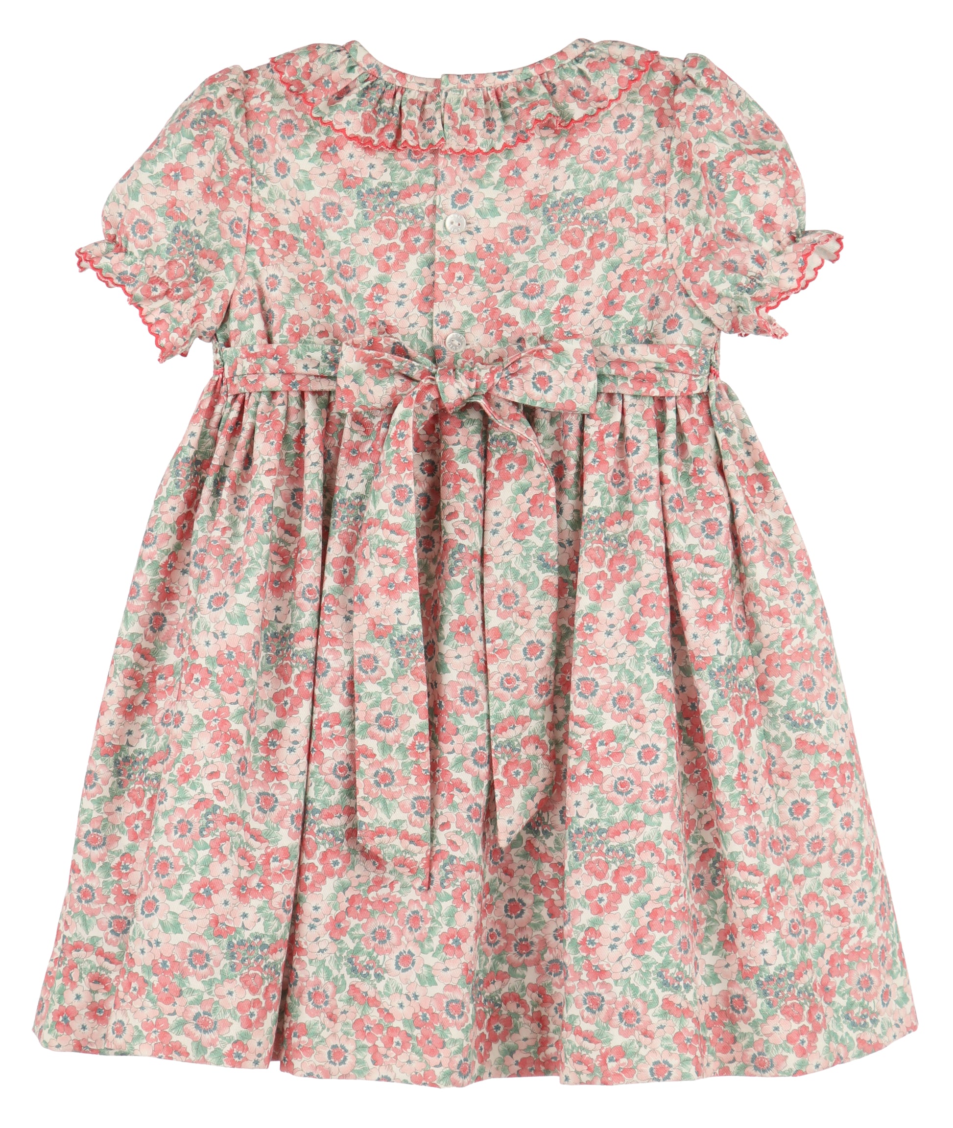 Luli & Me Girls Blush Pink Floral Smocked Dress - Ruffle Collar