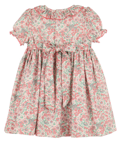 Luli & Me Girls Blush Pink Floral Smocked Dress - Ruffle Collar