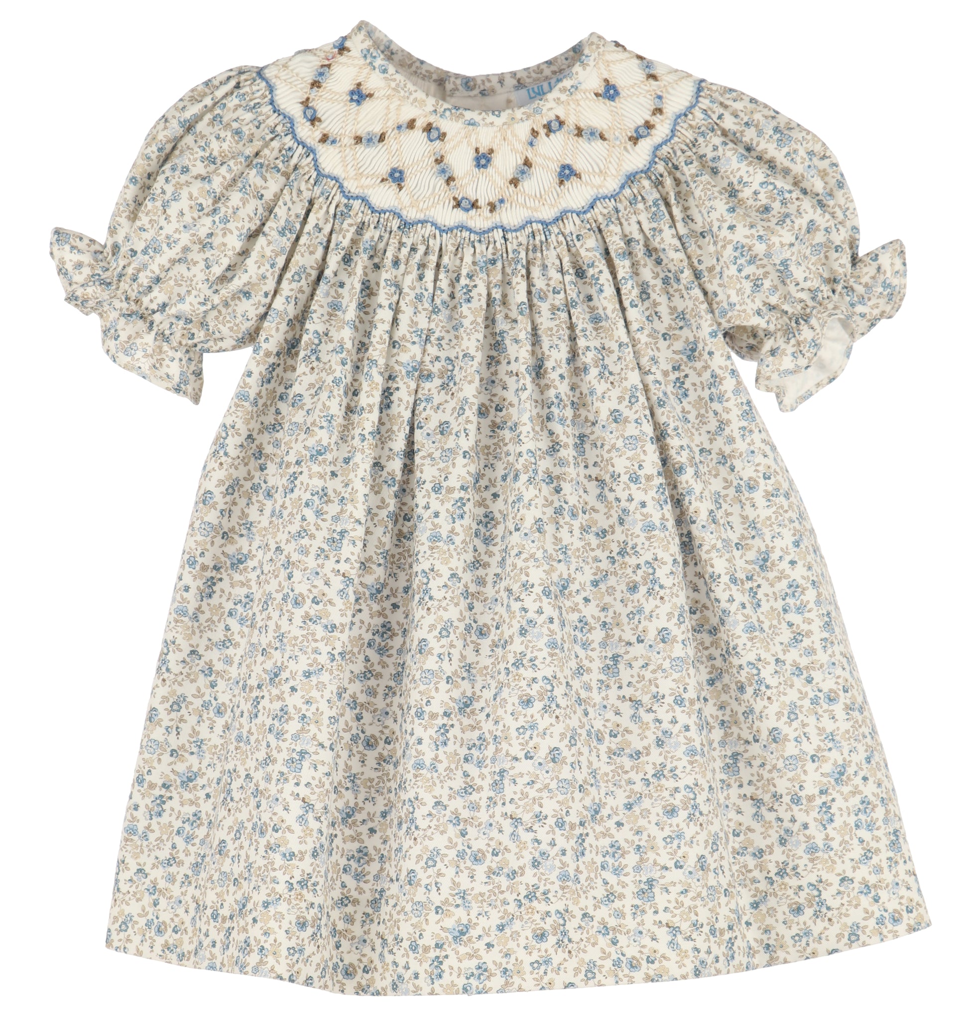 luli and me silk dress Luli & Me Silk Smocked Dress 3T Peter Pan Collar Puff Sleeve Holiday Heirloom