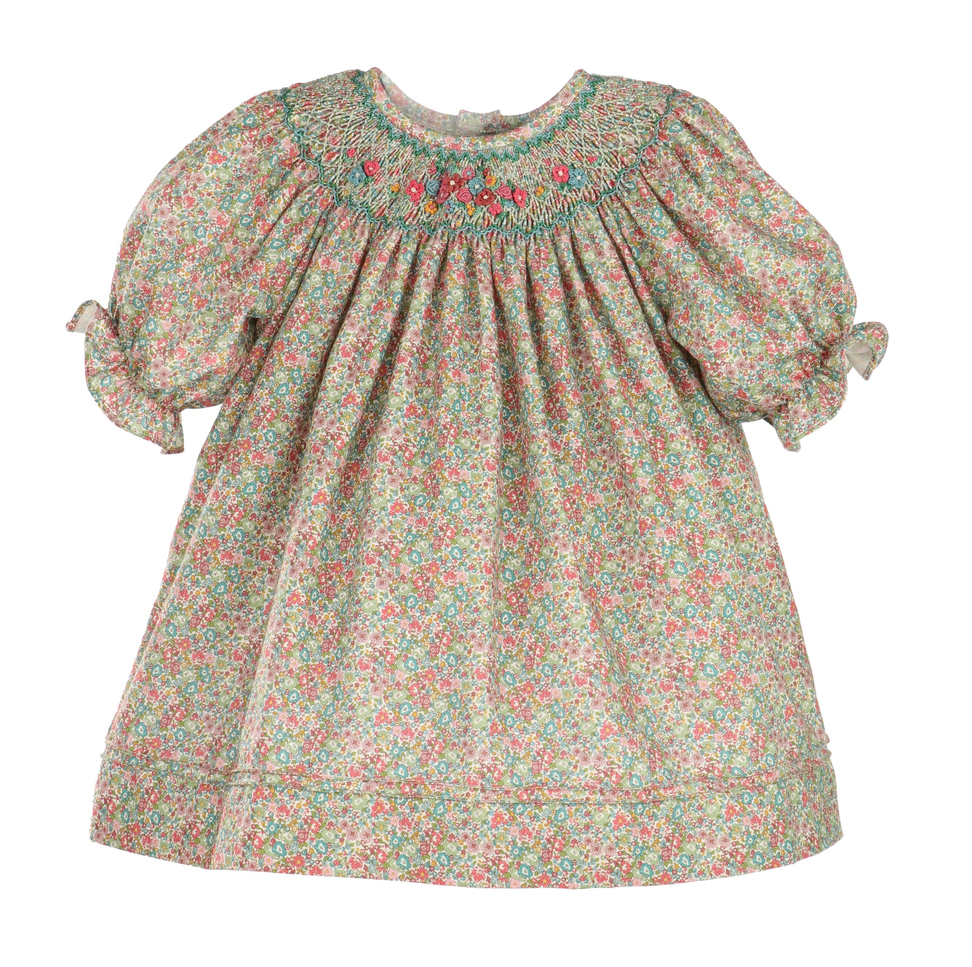 Luli & Me Girls Sugarplum Bouquet Floral Smocked Bishop Dress