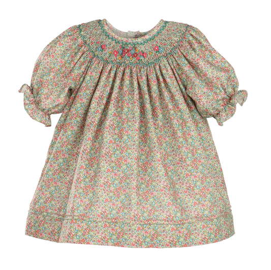 Luli & Me Girls Sugarplum Bouquet Floral Smocked Bishop Dress
