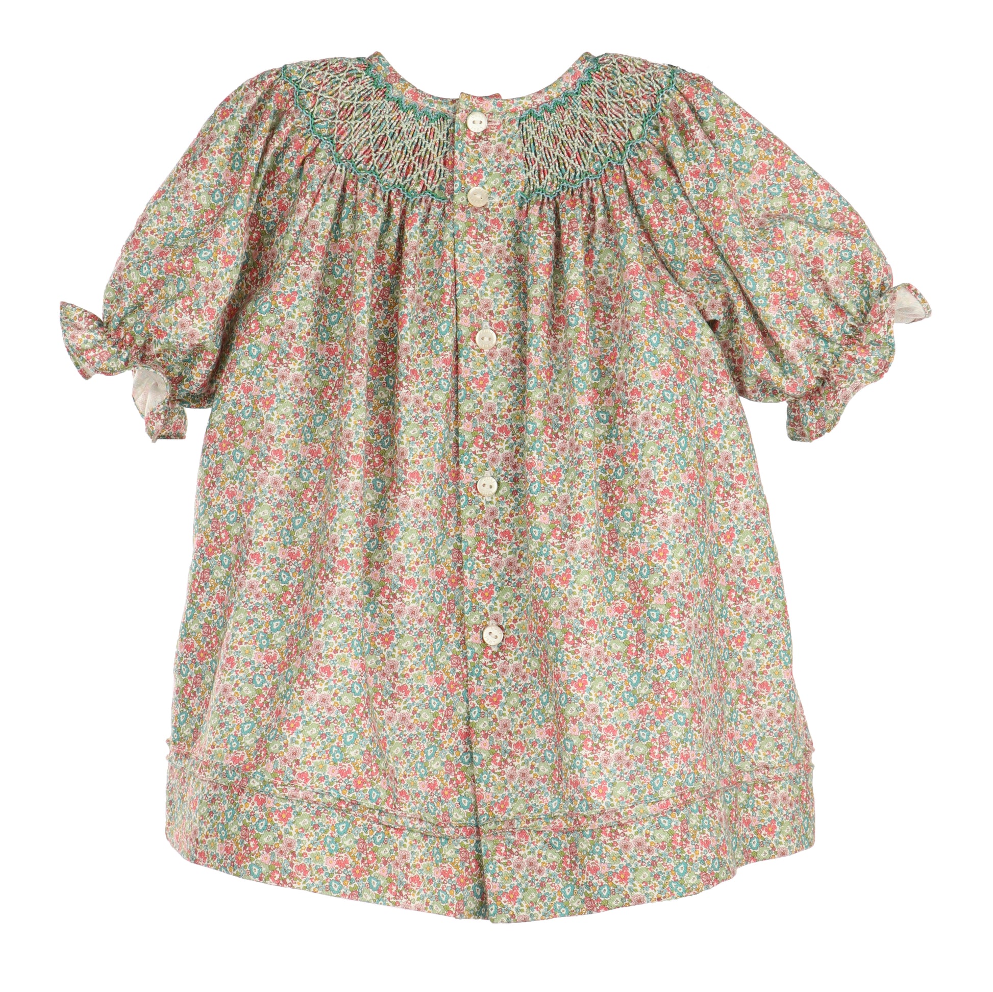 Luli & Me Girls Sugarplum Bouquet Floral Smocked Bishop Dress