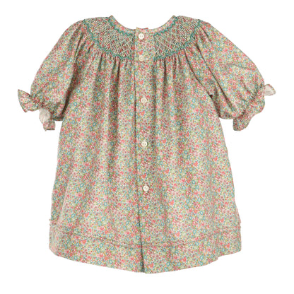 Luli & Me Girls Sugarplum Bouquet Floral Smocked Bishop Dress