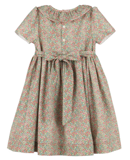Luli & Me Girls Sugarplum Bouquet Floral Smocked Dress - Ruffle Collar