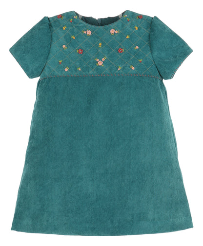 Luli & Me Girls Fall Teal Cord Embroidered Dress