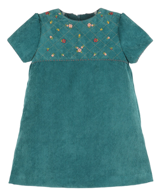 Luli & Me Girls Fall Teal Cord Embroidered Dress by Luli & Me