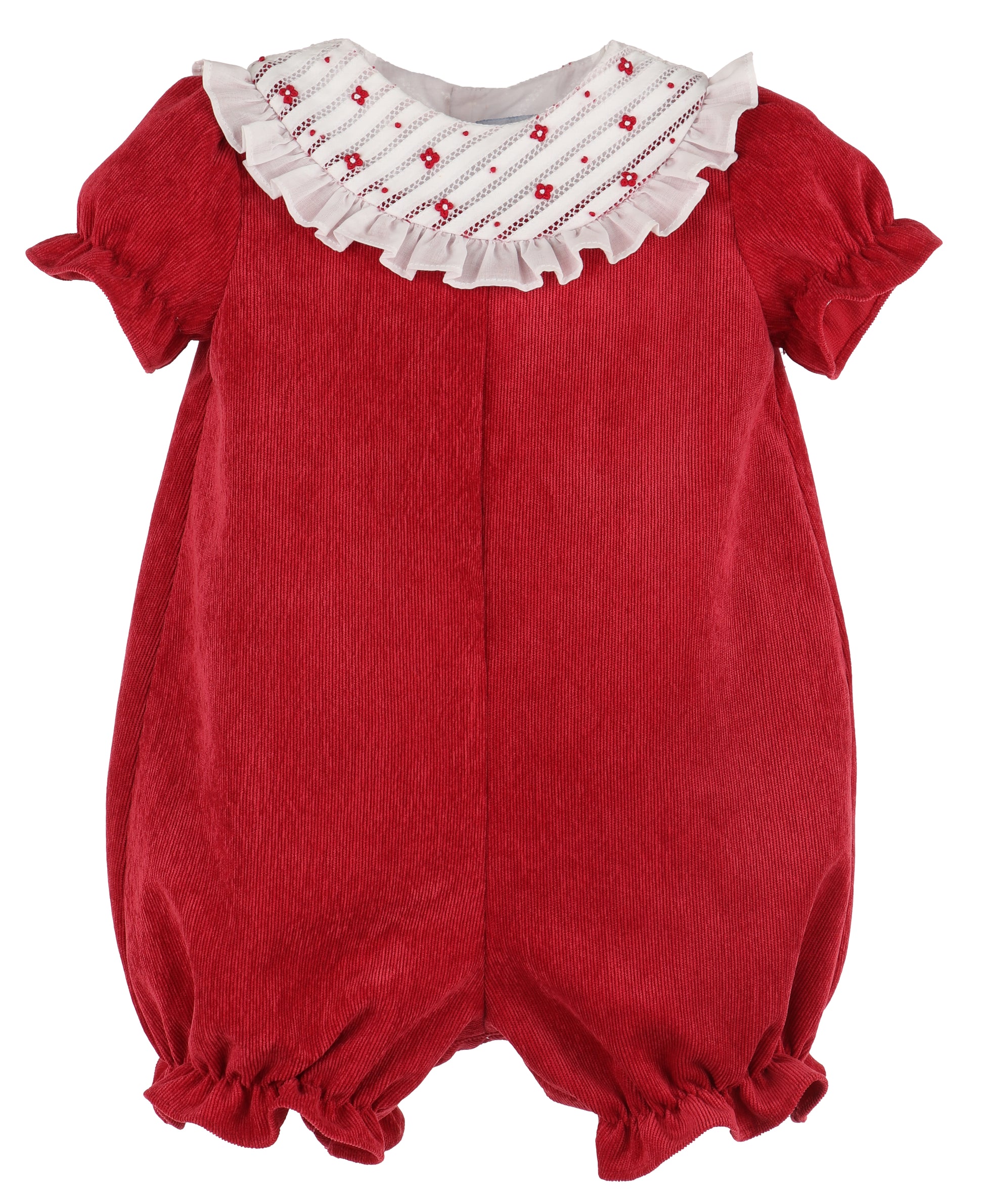 Luli & Me Baby Girls Red Cord Bubble - Fancy Embroidered Collar
