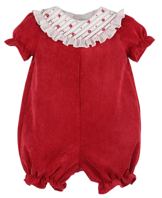 Luli & Me Baby Girls Red Cord Bubble - Fancy Embroidered Collar