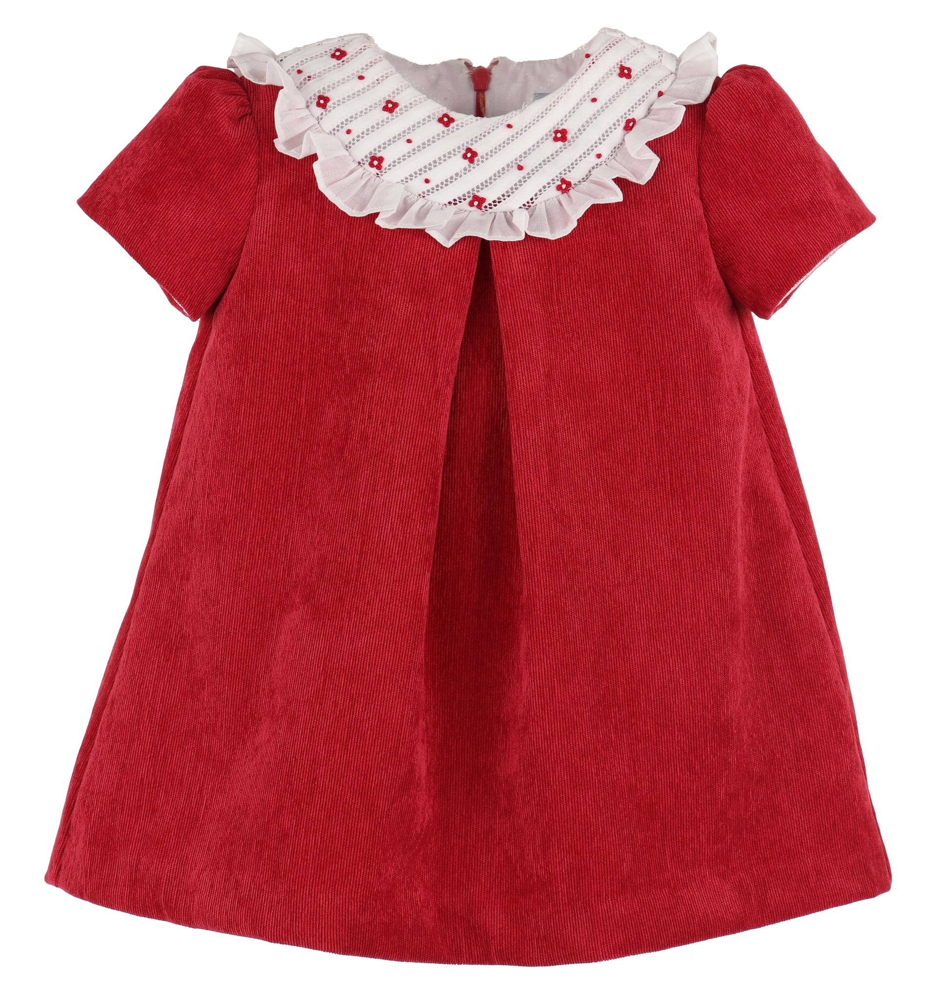 Luli & Me Girls Red Cord Dress - Fancy Embroidered Collar