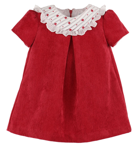 Luli & Me Girls Red Cord Dress - Fancy Embroidered Collar