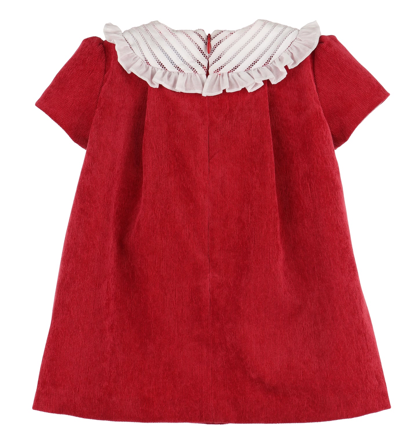 Luli & Me Girls Red Cord Dress - Fancy Embroidered Collar