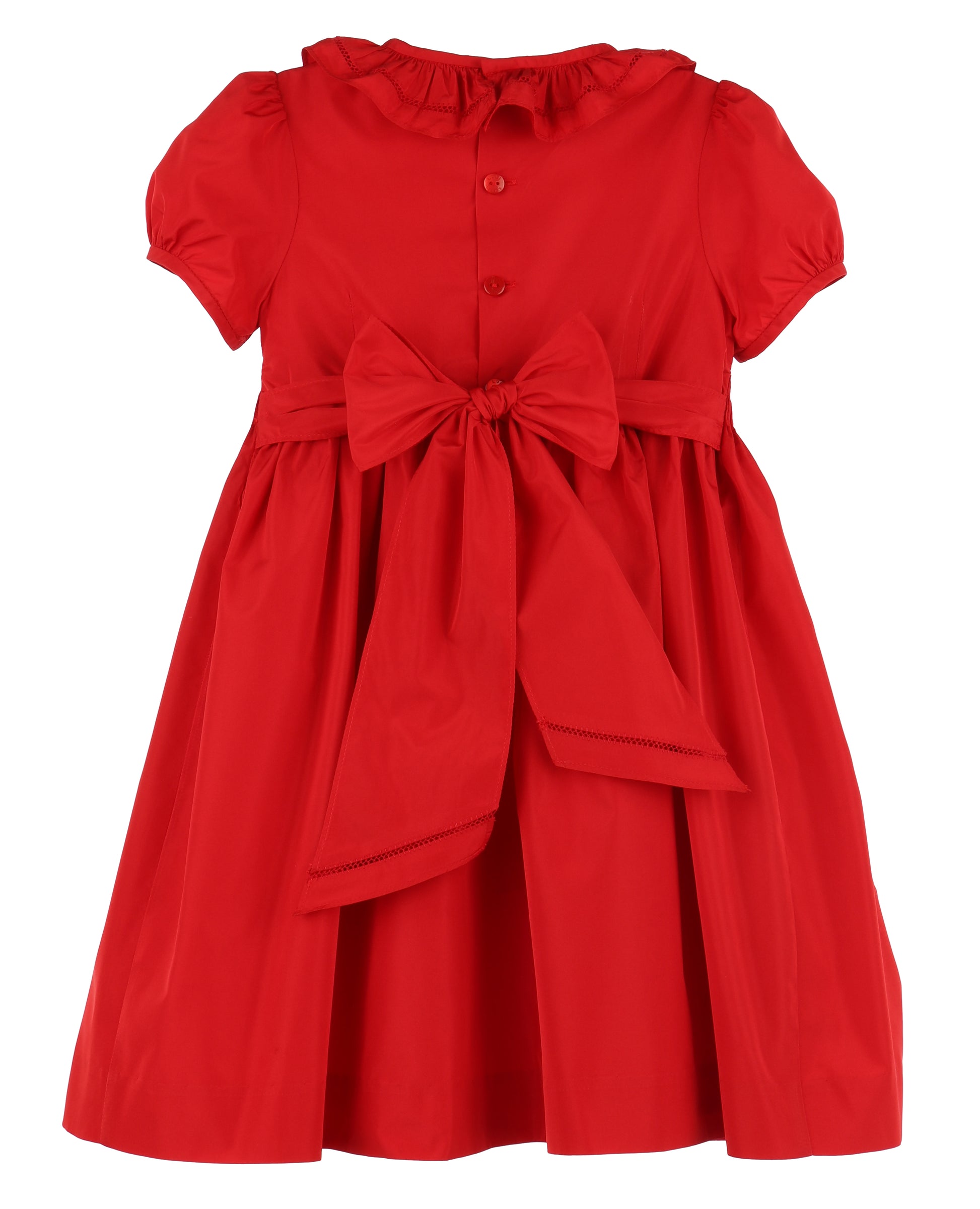 Luli & Me Girls Twilight Taffeta Smocked Dress - Ruffle Collar - Red