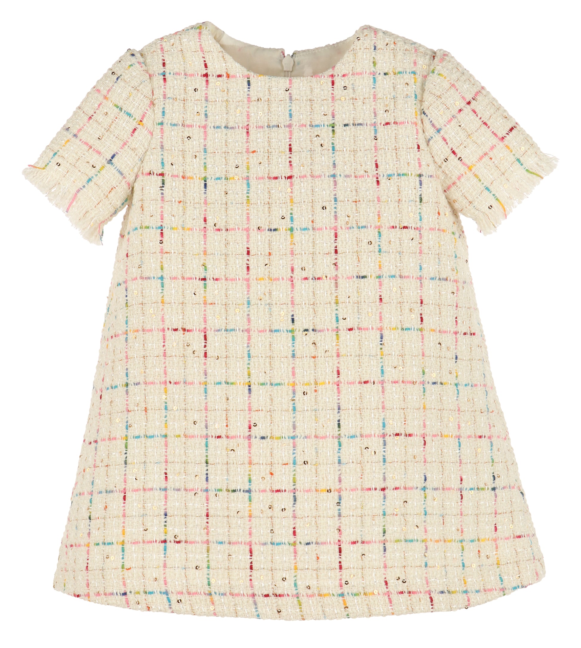 Luli & Me Girls Ivory Rainbow Tweed A-Line Dress 4T