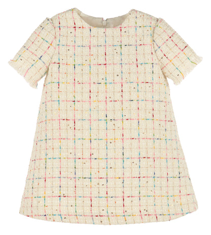 Luli & Me Girls Ivory Rainbow Tweed A-Line Dress by Luli & Me