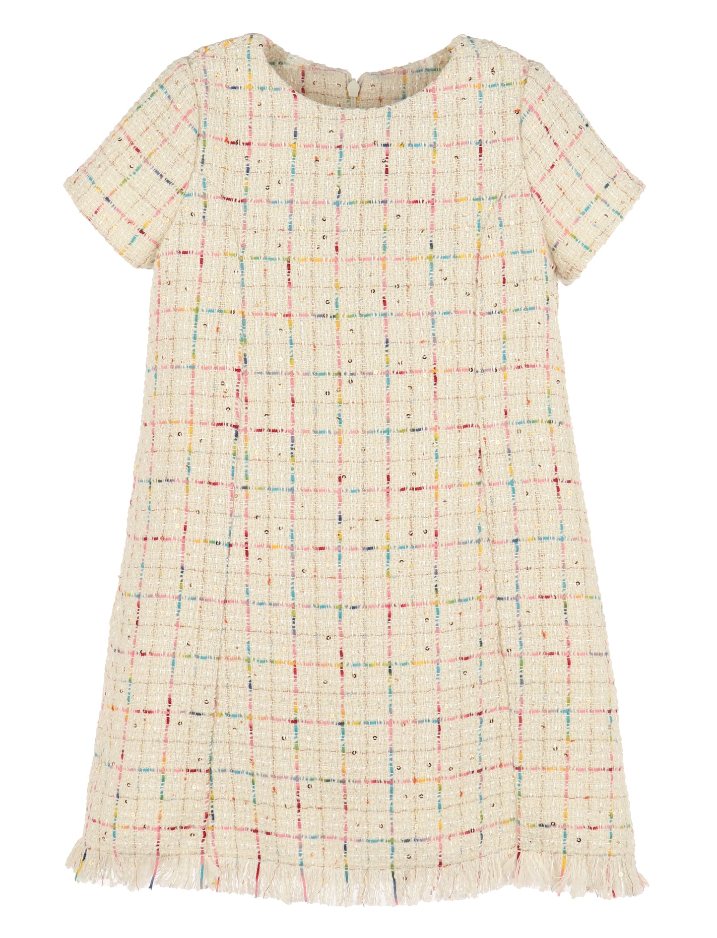 Luli & Me Girls Ivory Rainbow Tweed Princess Dress - Fringe Hem by Luli & Me