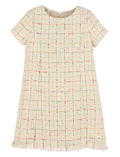 Luli & Me Girls Ivory Rainbow Tweed Princess Dress - Fringe Hem by Luli & Me