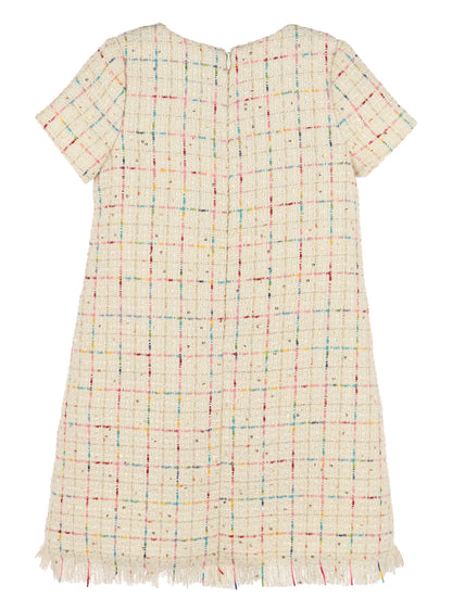 Luli & Me Girls Ivory Rainbow Tweed Princess Dress - Fringe Hem by Luli & Me