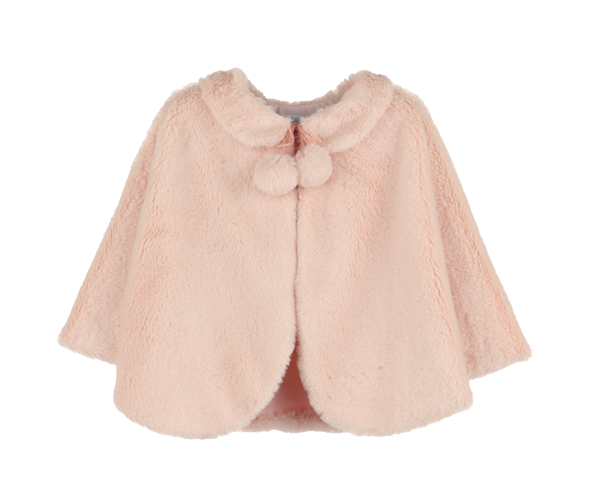 Luli & Me Girls Cozy Fuzzy Faux Fur Cape with Pom Poms - Rose Pink