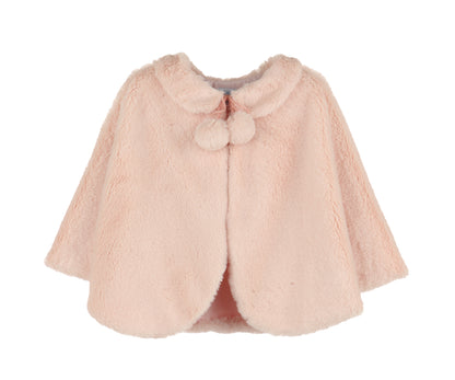Luli & Me Girls Cozy Fuzzy Faux Fur Cape with Pom Poms - Rose Pink by Luli & Me
