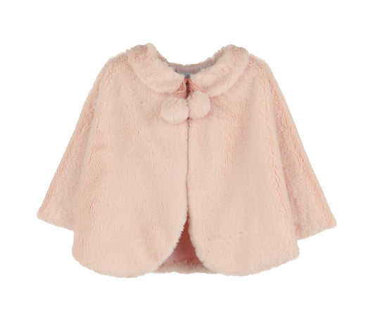 Luli & Me Girls Cozy Fuzzy Faux Fur Cape with Pom Poms - Rose Pink by Luli & Me