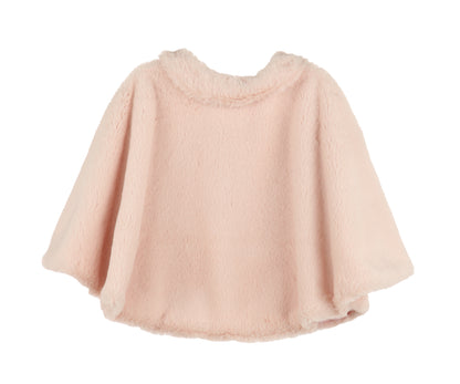 Luli & Me Girls Cozy Fuzzy Faux Fur Cape with Pom Poms - Rose Pink by Luli & Me