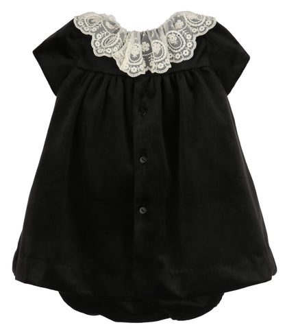 Luli & Me Girls Deluxe Velvet Float Dress - Lace Collar - Black by Luli & Me