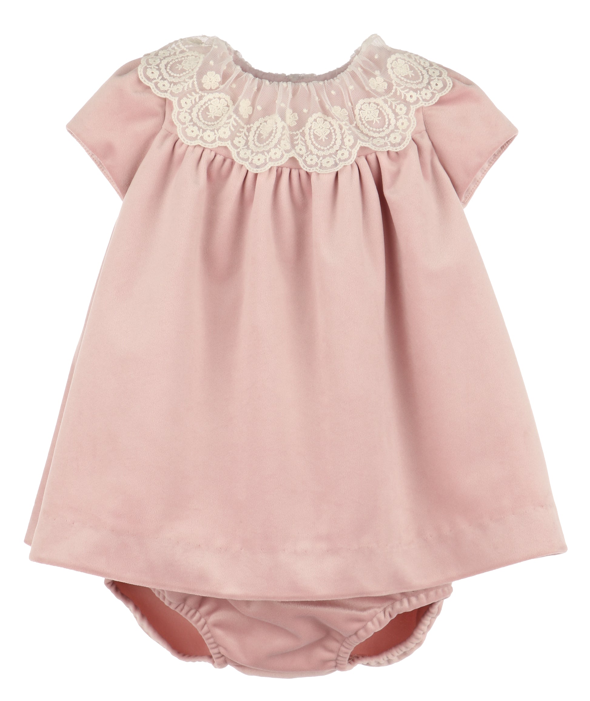 Luli & Me Girls Deluxe Velvet Float Dress - Lace Collar - Rose Pink