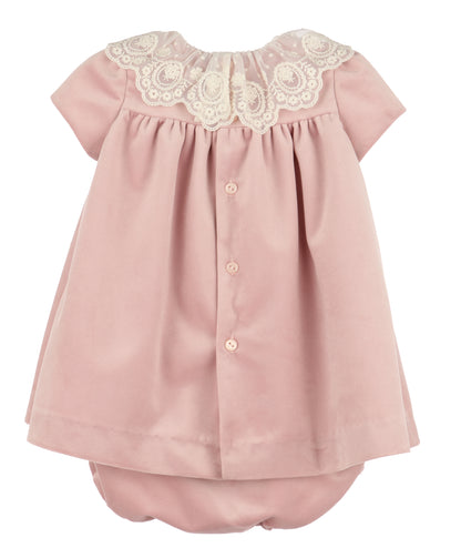 Luli & Me Girls Deluxe Velvet Float Dress - Lace Collar - Rose Pink
