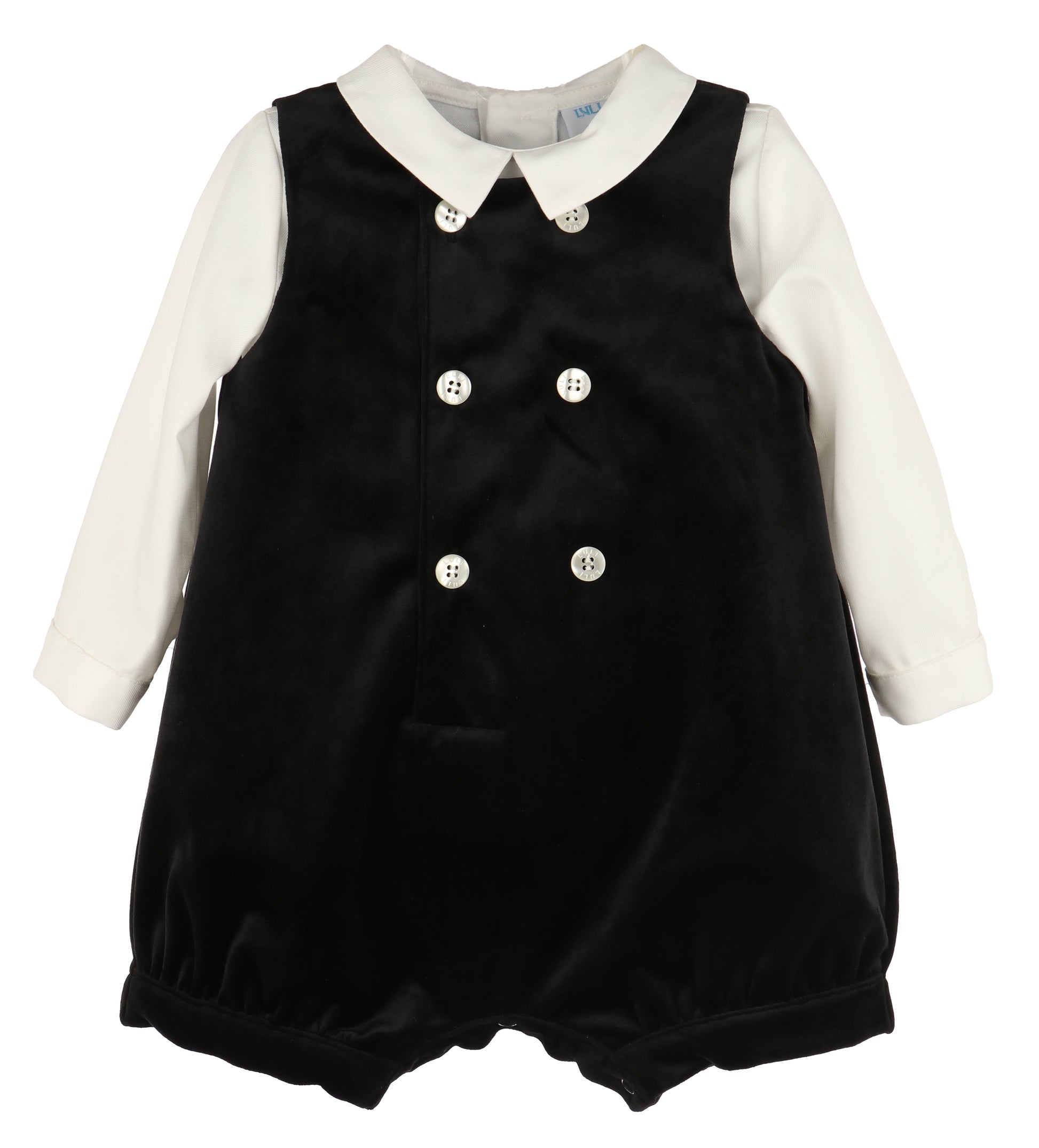 Luli & Me Boys Deluxe Velvet Dressy Romper - Black