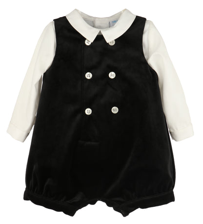 Luli & Me Boys Deluxe Velvet Dressy Romper - Black