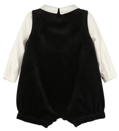 Luli & Me Boys Deluxe Velvet Dressy Romper - Black
