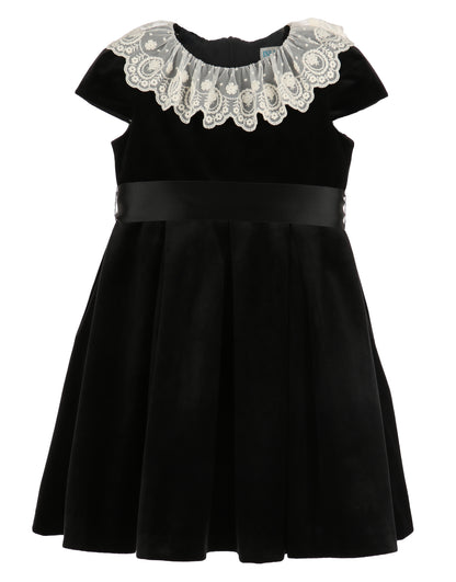 Luli & Me Girls Deluxe Velvet Holiday Party Dress - Lace Collar - Ribbon Sash - Black 10 Luli & Me Girls Deluxe Velvet Holiday Party Dress - Lace Collar - Ribbon Sash - Black 10