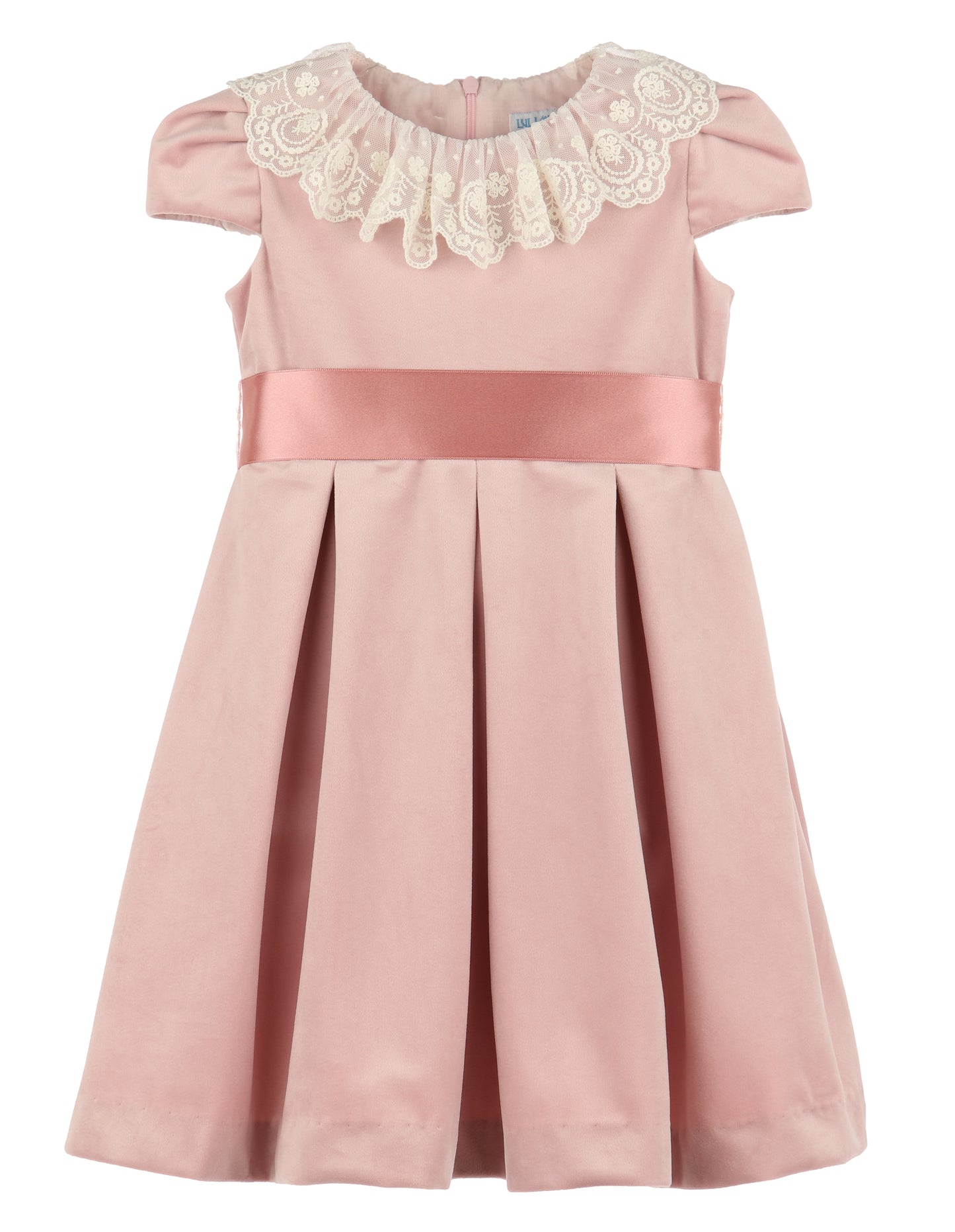 Luli & Me Girls Deluxe Velvet Party Dress - Lace Collar - Ribbon Sash - Rose Pink