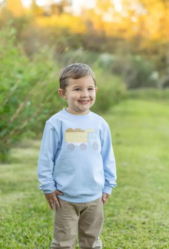Trotter Street Kids Boys Blue French Terry Pullover - Dump Truck