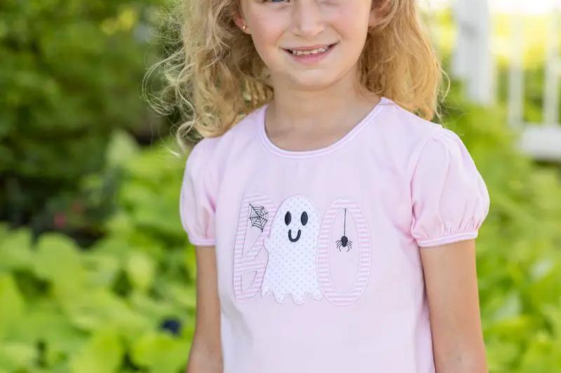 Trotter Street Kids Girls Pink Boo Scalloped Short Set