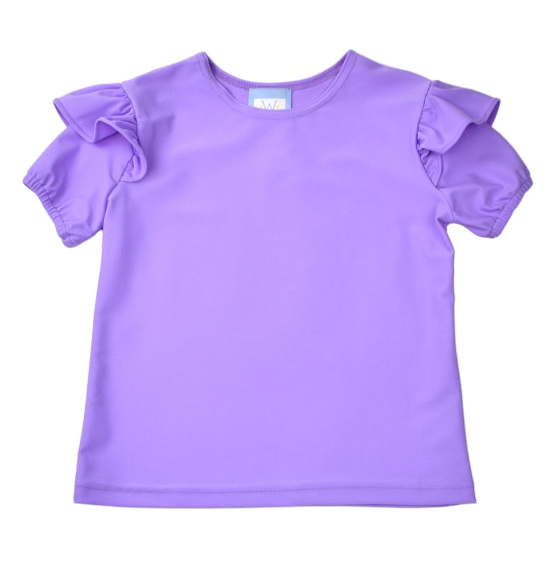Funtasia Too Girls Puff Sleeve Ruffle Athleisure Top - Lavender Lilac