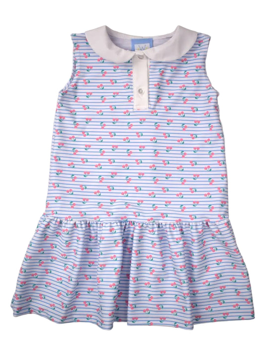 Funtasia Too Girls Sleeveless Tennis Dress with Collar - Blue Cherry Print by Funtasia