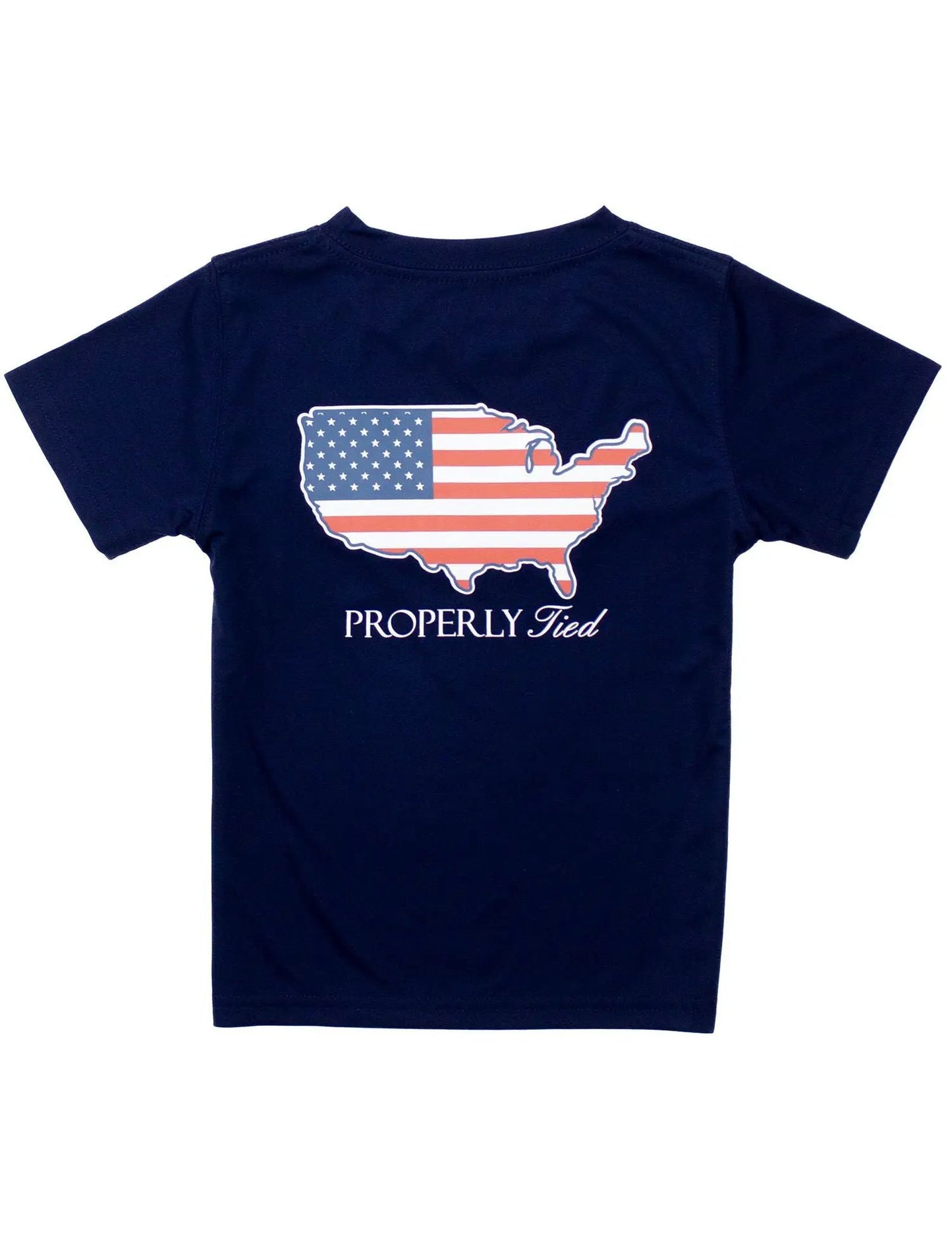 Properly Tied Boys Performance Short Sleeve Tee - Old Glory on River Blue by Properly Tied