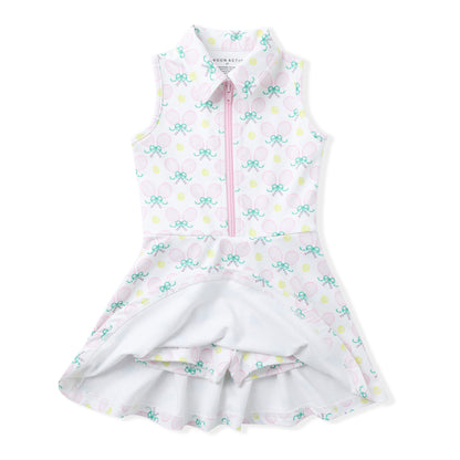 Swoon Baby Girls Active Tennis Dress - Racquets Print - Collar