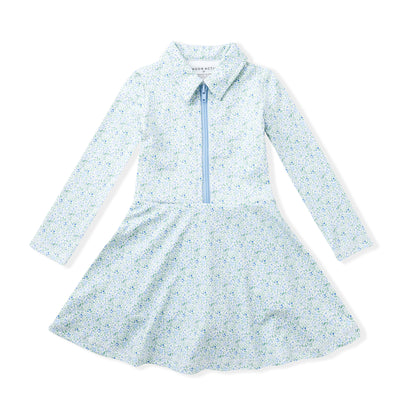 Swoon Baby Girls Active Tennis Dress - Long Sleeves - Blue Floral