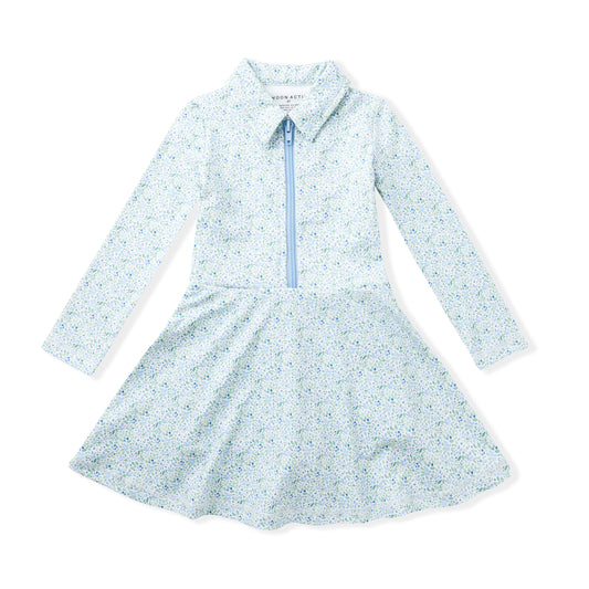 Swoon Baby Girls Active Tennis Dress - Long Sleeves - Blue Floral