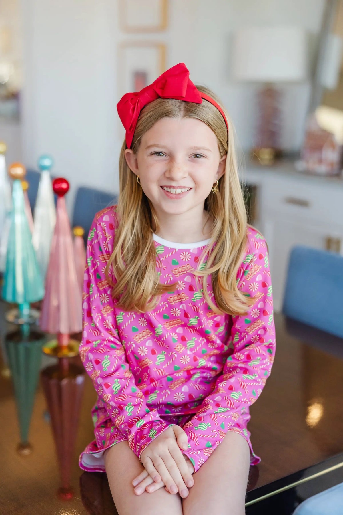 Lila & Hayes Girls Sophie Short Pajamas Set - Christmas Candy - Pink