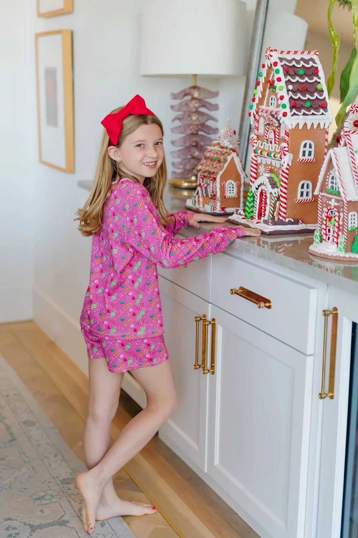 Lila & Hayes Girls Sophie Short Pajamas Set - Christmas Candy - Pink