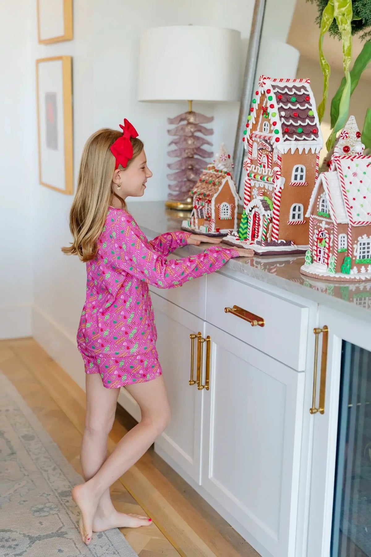 Lila & Hayes Girls Sophie Short Pajamas Set - Christmas Candy - Pink