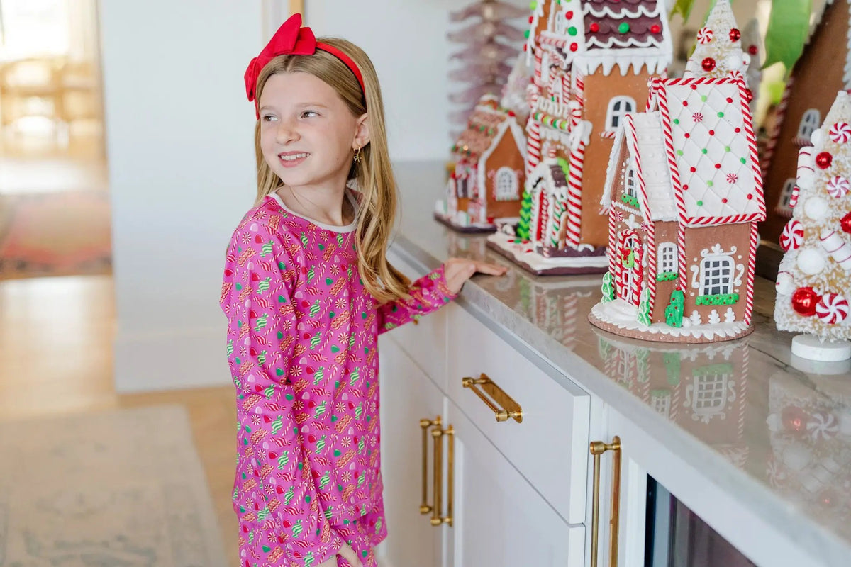 Lila & Hayes Girls Sophie Short Pajamas Set - Christmas Candy - Pink