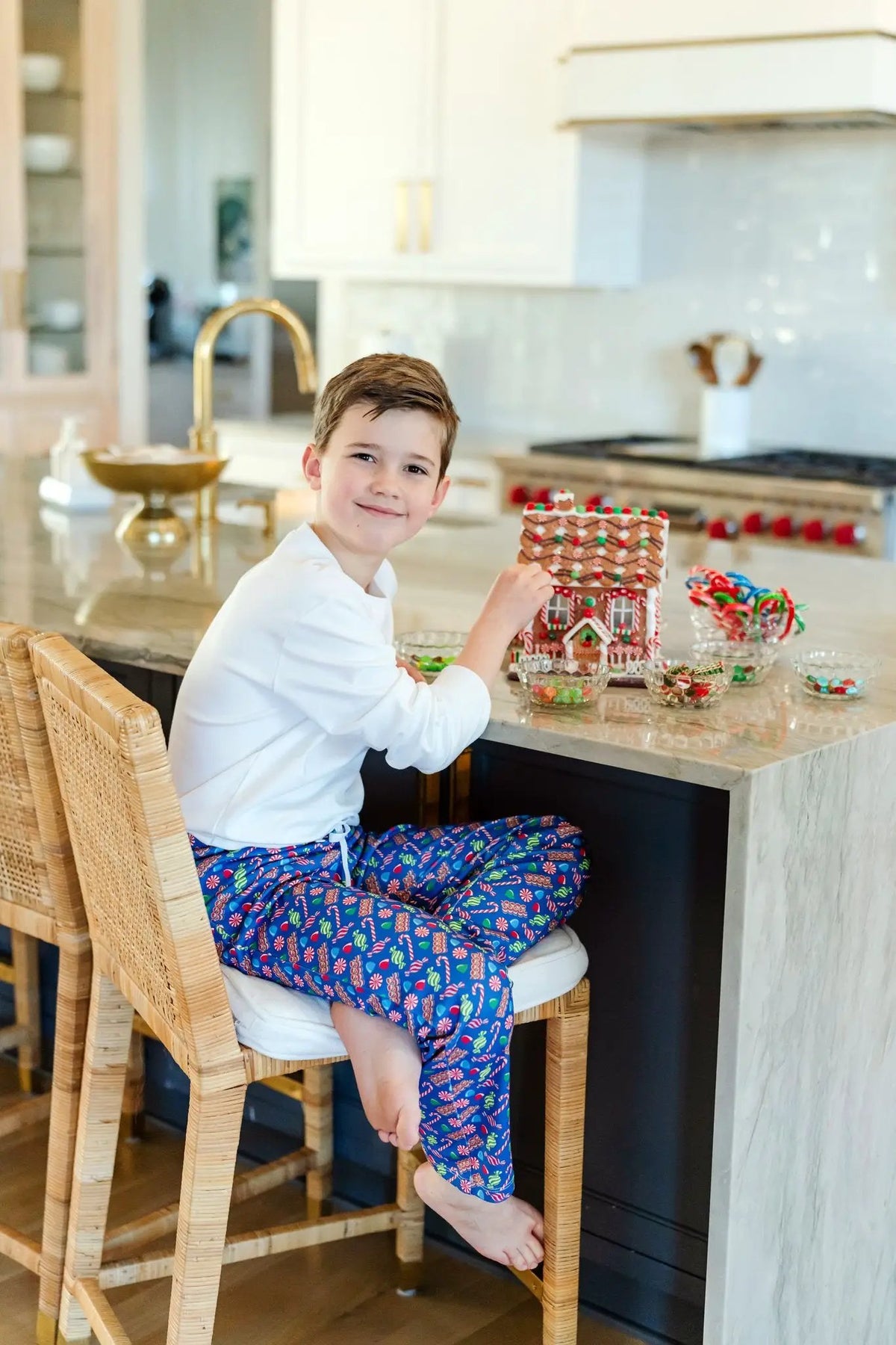 Lila & Hayes Boys Beckett Hang Out Lounge Pants - Christmas Candy - Blue