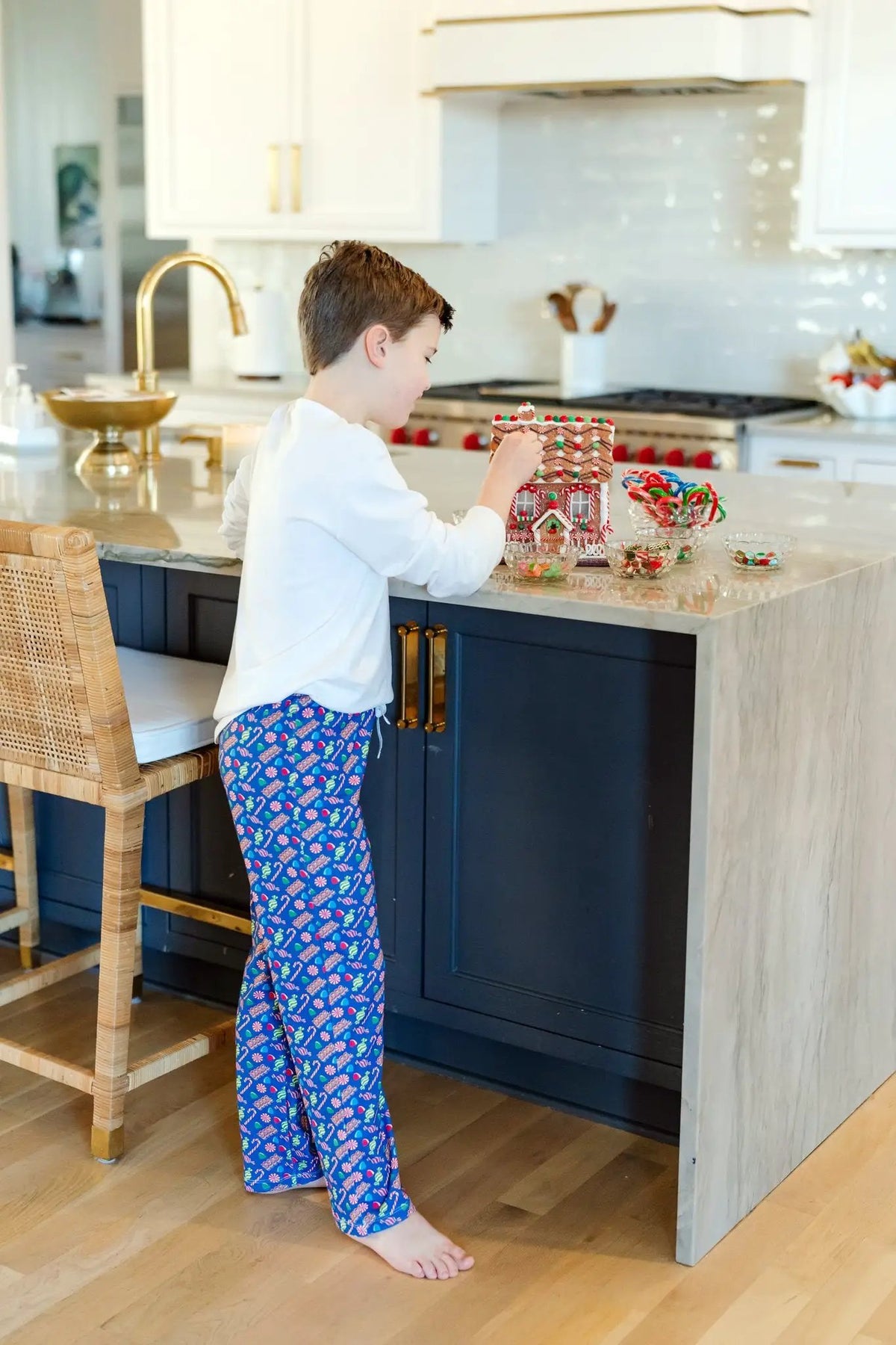 Lila & Hayes Boys Beckett Hang Out Lounge Pants - Christmas Candy - Blue